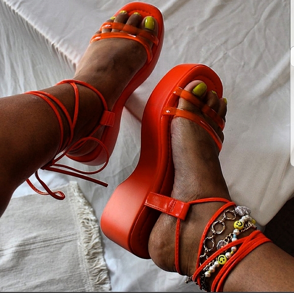 Shoes - 🚨ON SALE🚨// Orange Platform Lace up Sandal